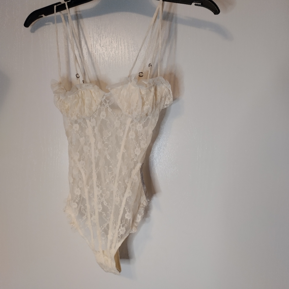 Free People Cream Lace Bodysuit